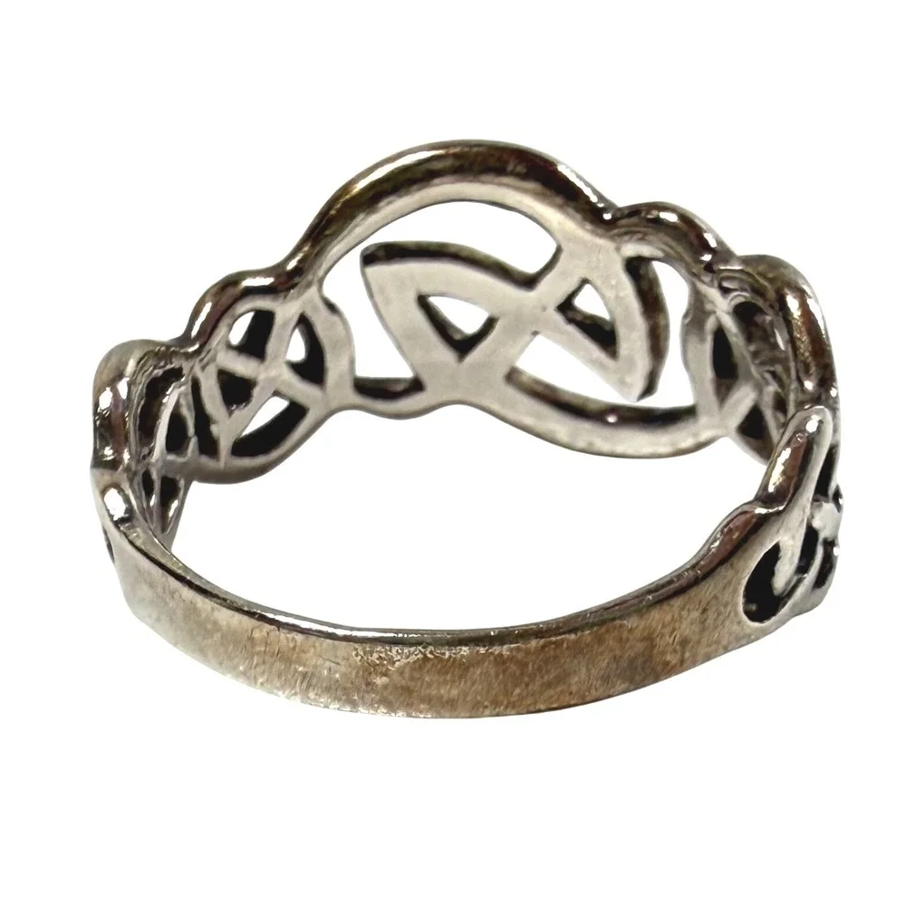 Vintage Sterling Silver 925 Celtic Knot Openwork Band Ring Size 5.25 1990s Retro